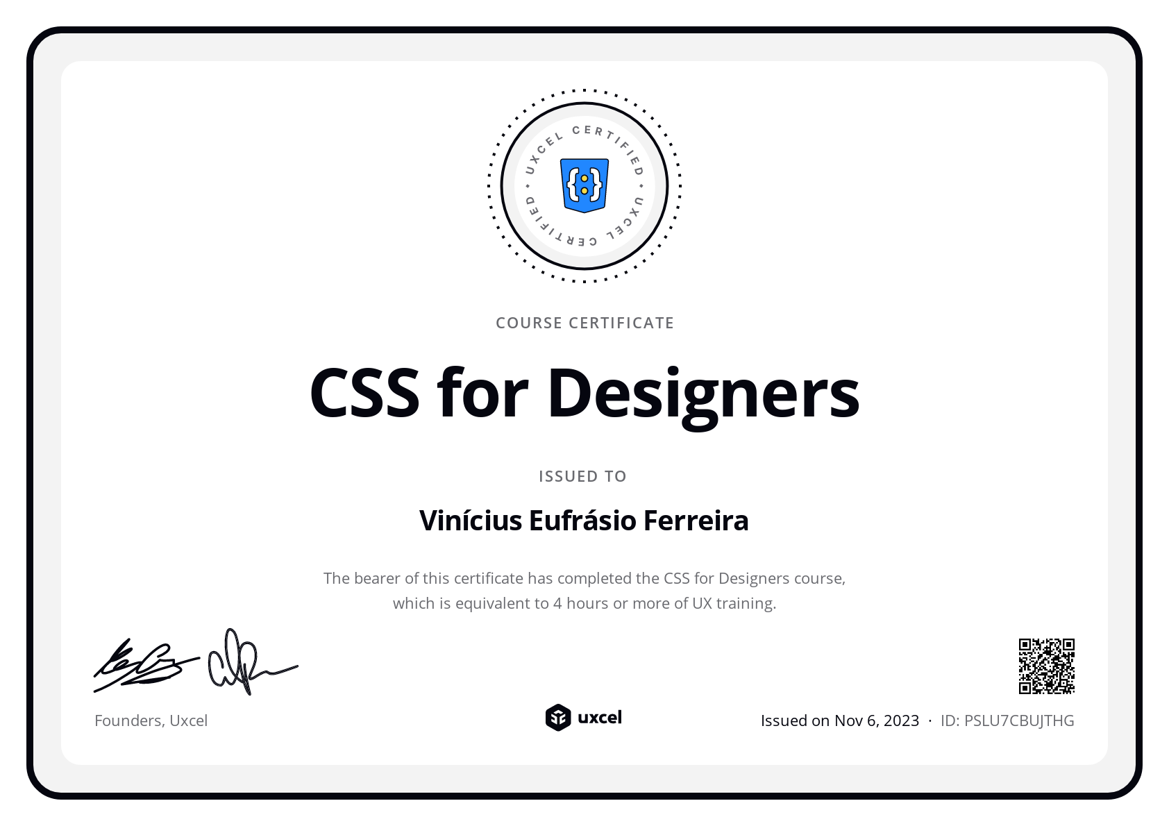 Vinícius Eufrásio Ferreira's certificate